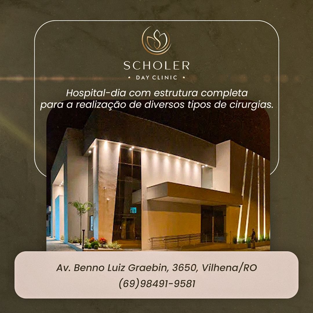 Fachada da Scholer Day Clinic e informações de contato